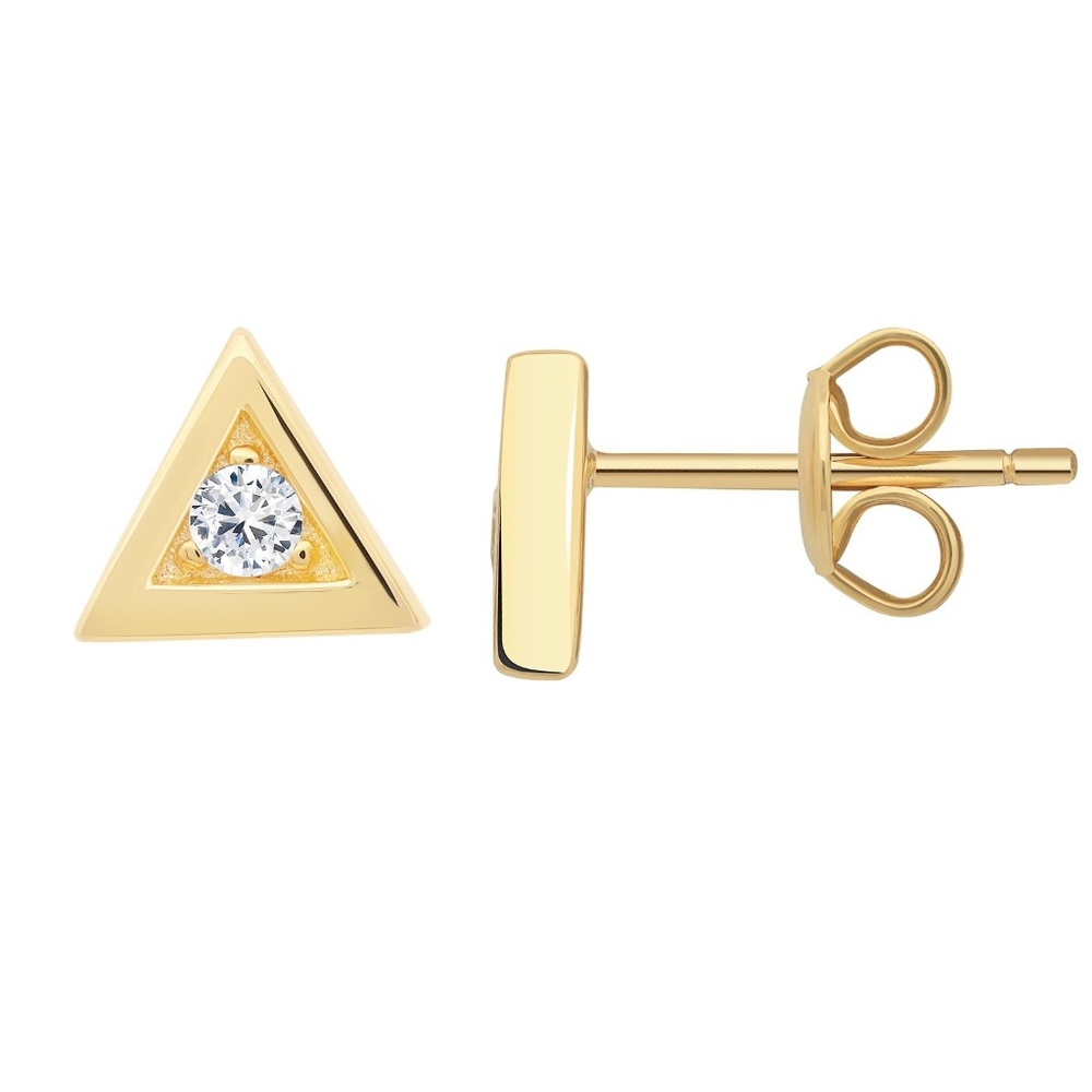 Crislu Triangle Frame Stud Earrings in Yellow Gold